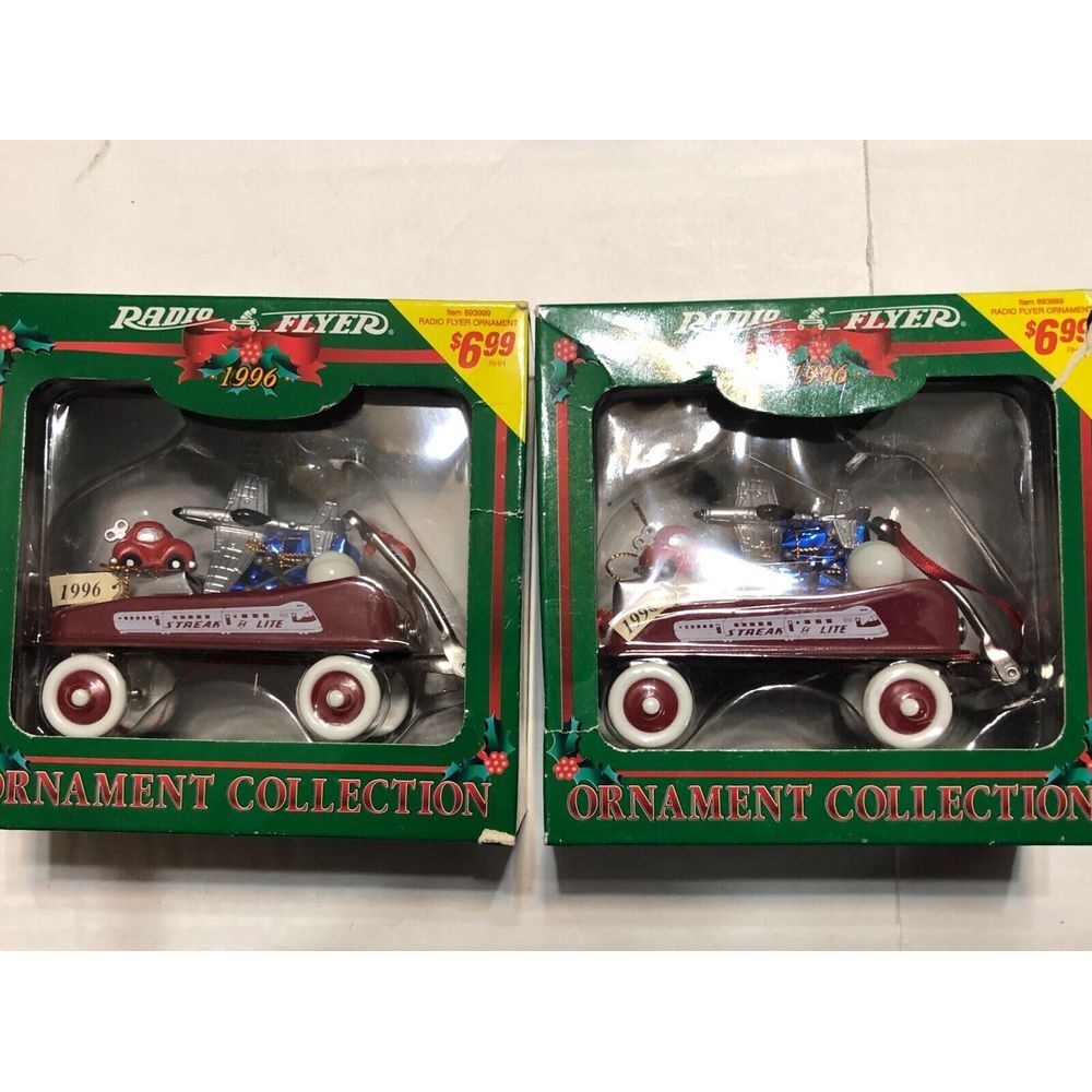 2‎ RADIO FLYER 1996 RED WAGON CHRISTMAS ORNAMENTS MODELS 120 W/ BOXES